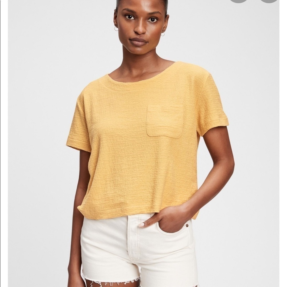 NWT XXL RELAXED CROPPED POCKET T-SHIRT IN FRENCH ALMOND YELLOW